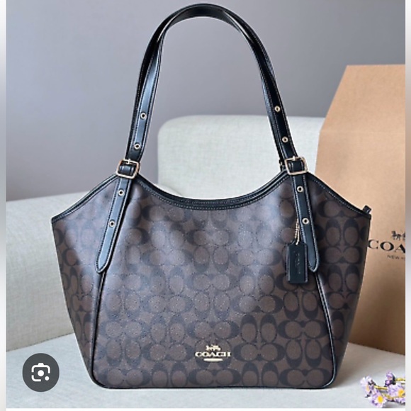 Coach Meadow Shoulder Bag In Signature Canvas-Color: Gold/Brown Black - Picture 1 of 4